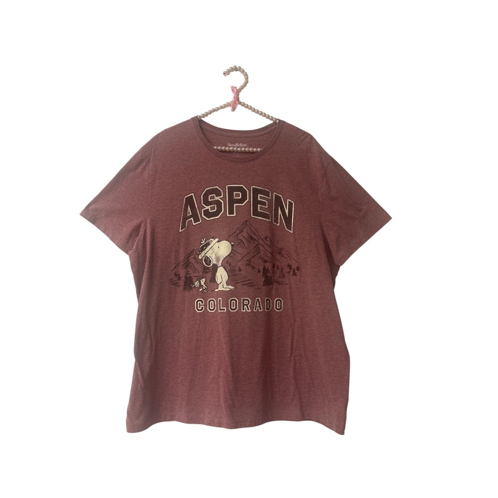 Goodfellow Peanuts Snoopy‎ Aspen Colorado Graphic T-Shirt XXL Maroon Heathered